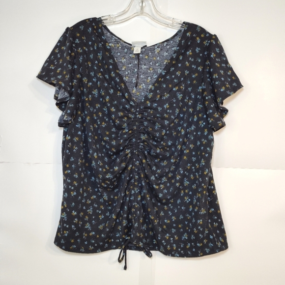 AVA & VIV  Women's Plus Floral Black Ruffle Sleeve Top Size (2X) - Picture 1 of 10